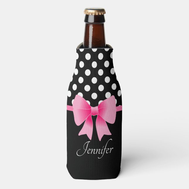 Cute Pink Bow Name Bottle Cooler (Bottle Front)