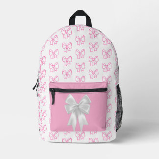 Cute Pink Bow Pattern Backpack with White Ribbon