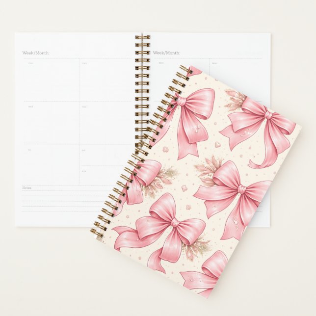 Cute Pink Bow Pattern – Coquette Aesthetic Pastel  Planner (Display)