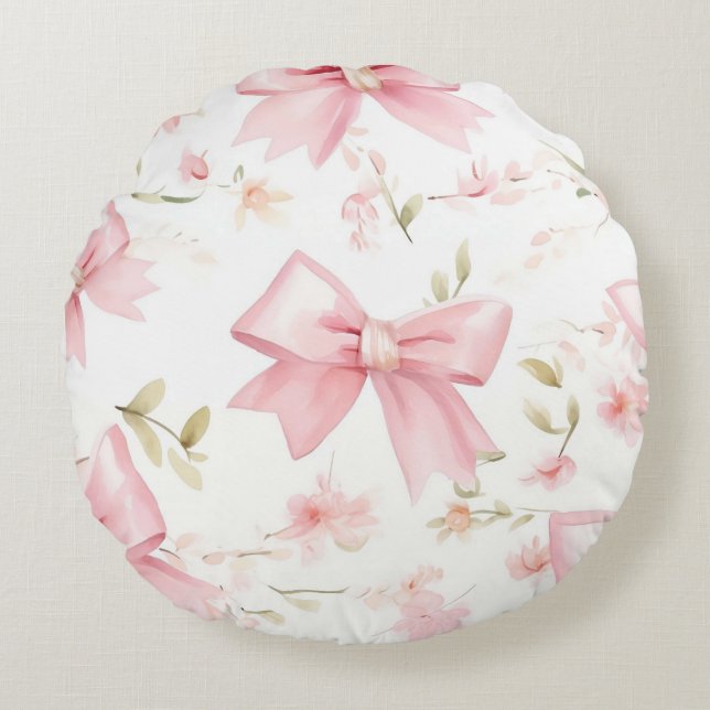 Cute pink bow pattern girls  round cushion (Front)