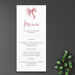 Cute Pink Bow Quinceañera Menu