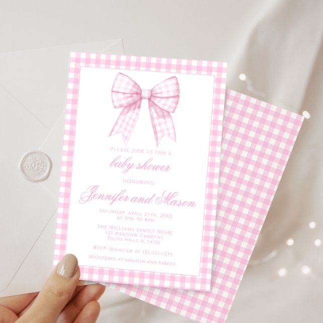 Cute pink bow ribbon baby girl shower invitation (Creator Uploaded)
