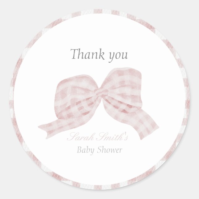 Cute pink bow ribbon baby shower  classic round sticker (Front)