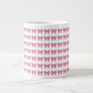 Cute Pink Bow Ribbon Design – Girly Kawaii Bow Large Coffee Mug