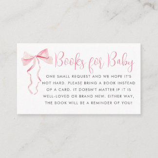 Cute Pink Bow Ribbon Girl Baby Shower Book Request Enclosure Card