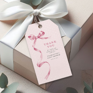 Cute Pink Bow Ribbon Girl Baby Shower Gift Tags