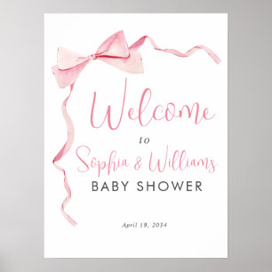 Cute Pink Bow Ribbon Girl Baby Shower Welcome Sign