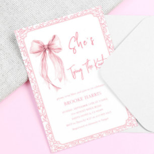 Cute Pink Bow She's Tying The Knot Bridal Shower Invitation