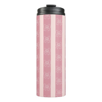 Cute Pink Bow Stripe Pattern – Girly Aesthetic Thermal Tumbler