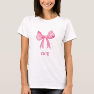 “CUTE” Pink Bow Tee – Soft Girl Aesthetic