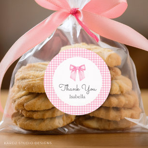 Cute Pink Bow Thank You Baby Shower Classic Round Sticker