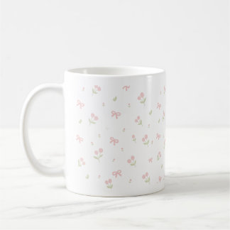 Cute Pink Bow & Tulip Seamless Pattern | Coquette  Coffee Mug