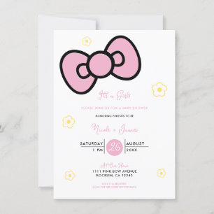 Cute Pink Bow Whimsical Baby Shower Invitation