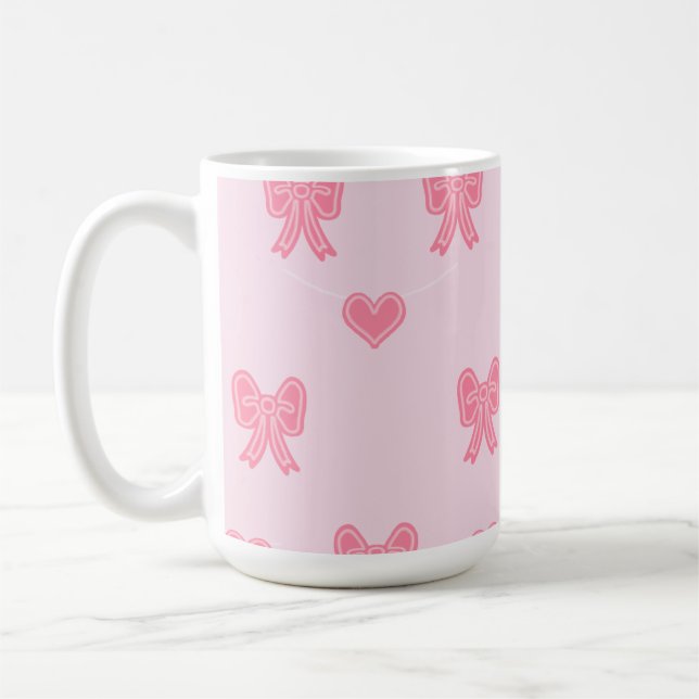 Cute Pink Bows and Hearts Coque Coffee Mug (Left)