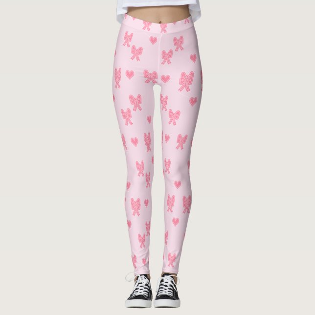  Cute Pink Bows and Hearts Coque Leggings (Front)