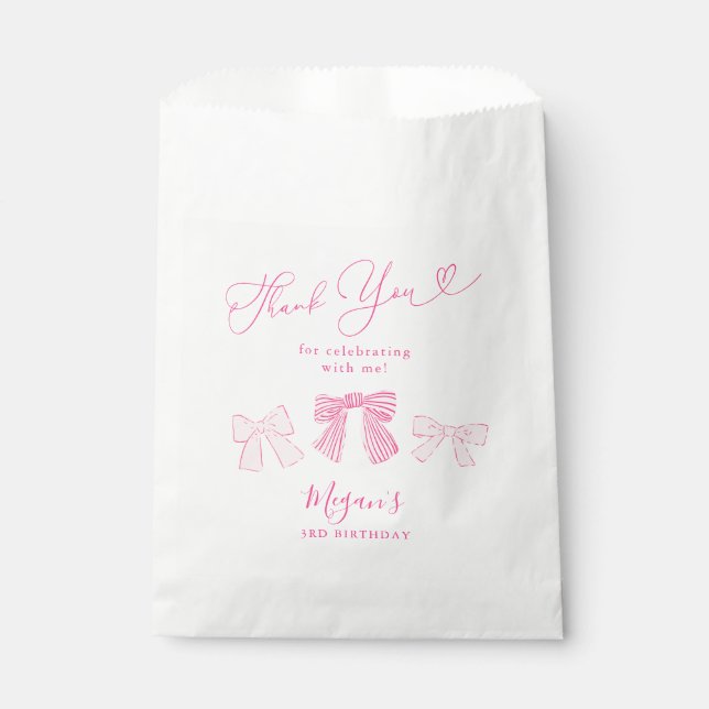 Cute Pink Bows Birthday Party Favour Bag (Front)