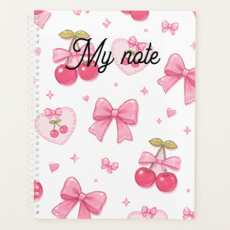 Cute Pink Bows & Cherries Notebook | Kawaii Coquet Planner