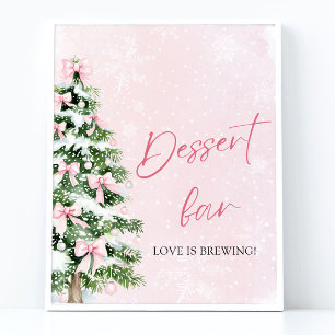Cute Pink Bows Christmas Tree Dessert Bar Sign