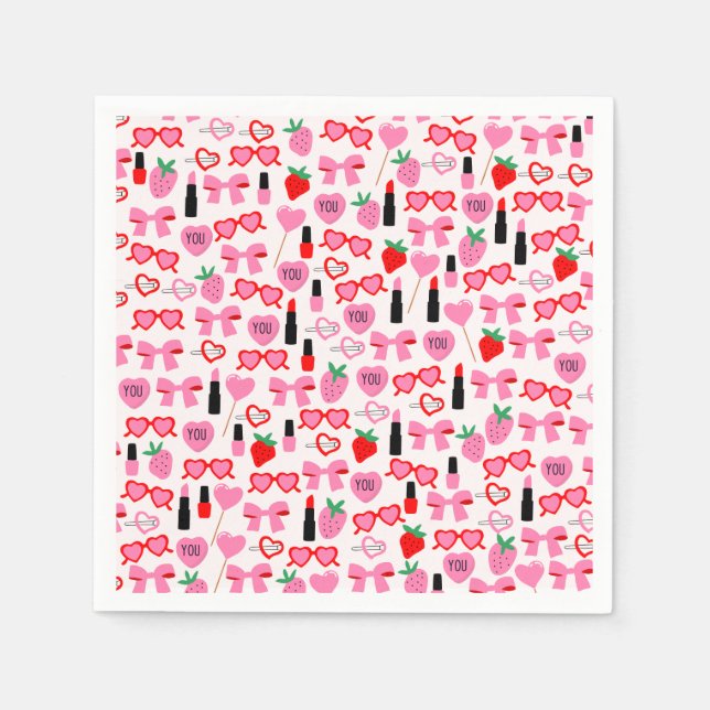 Cute Pink Bows Paper Napkins (Front)