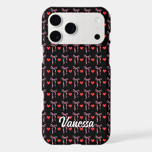 Cute Pink Bows Red Hearts Custom Name