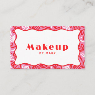 Cute Pink Bows & Scalloped QR Code Makeup Artist Business Card