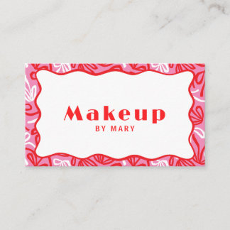 Cute Pink Bows & Scalloped QR Code Makeup Artist Business Card