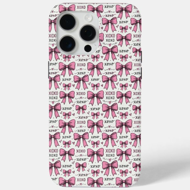 Cute Pink Bows XOXO Doodle Coquette Pattern Case-Mate iPhone Case (Back)