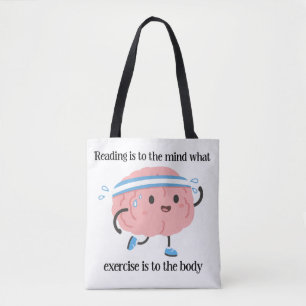 Cute Pink Brain Reading Exercise Blue Book Lover Tote Bag