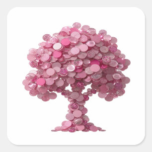 Cute Pink BREAST CANCER AWARENESS TREE Craft Square Sticker