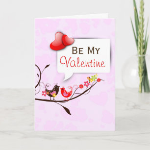 Cute Pink Brown & Red Valentines Love Birds Holiday Card