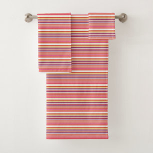Cute pink brown stripes bath towel set
