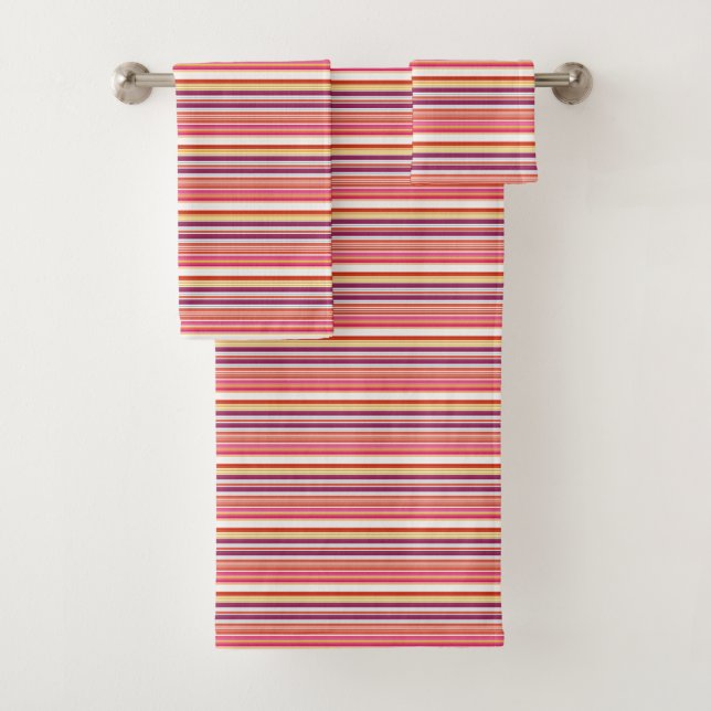 Cute pink brown stripes bath towel set (Insitu)