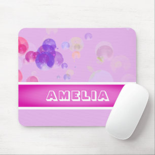 Cute Pink Bubbles Girly Name Mouse Pad