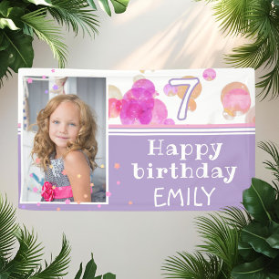 Cute Pink Bubbles Girly Photo Birthday Party  Banner