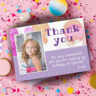 Cute Pink Bubbles Girly Photo Birthday Thank You Card