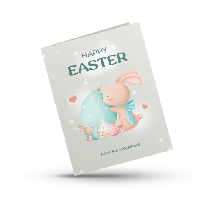 Cute Pink Bunnies Happy Easter Holiday Card (Creator Uploaded)
