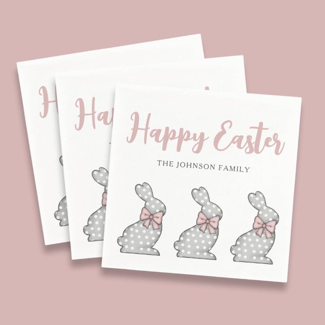Cute Pink Bunnies Happy Easter  Napkin (Cute Pink Bunnies Happy Easter Napkins)
