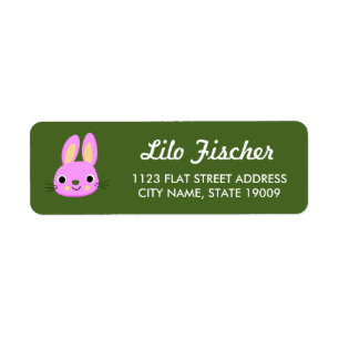 Cute pink bunnies on dark green return address label