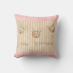 Cute Pink Bunny Baby Girl Announcement Cushion