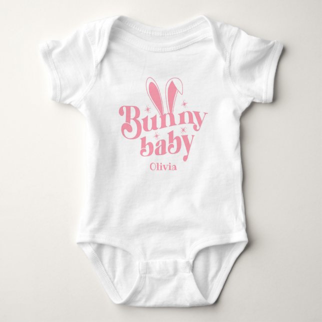 Cute Pink Bunny Baby Girl " Personalised Easter  Baby Bodysuit (Front)