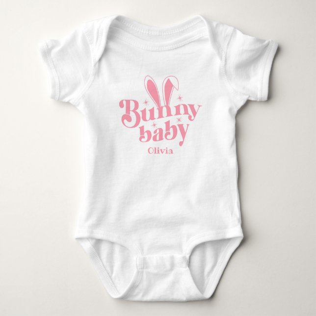 Cute Pink Bunny Baby Girl " Personalised Easter  Bodysuit (Front)
