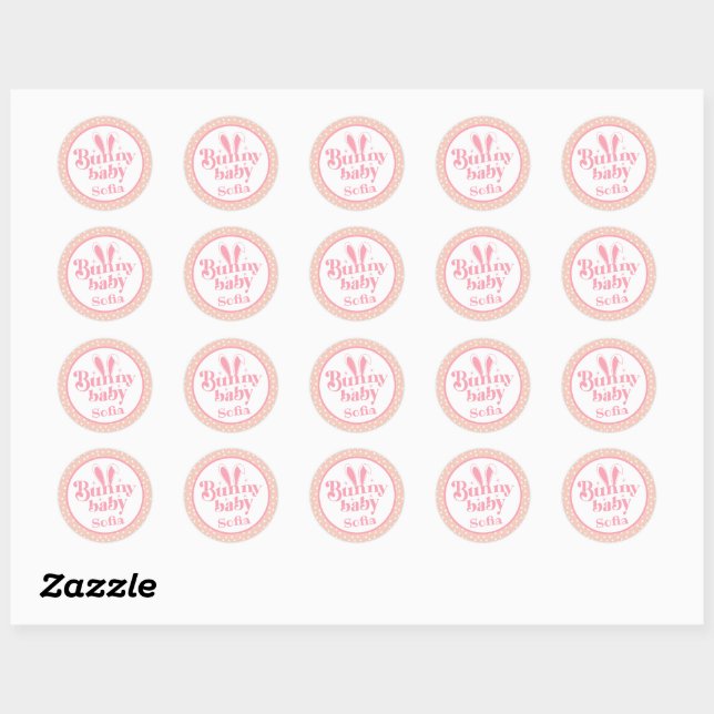 Cute Pink Bunny Baby Girl " Personalised Easter Classic Round Sticker (Sheet)