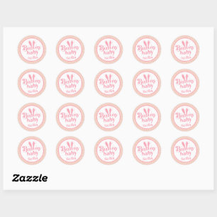 Cute Pink Bunny Baby Girl " Personalised Easter Classic Round Sticker