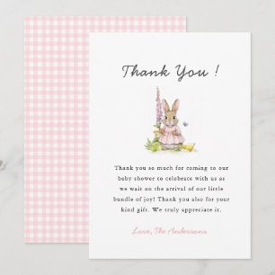 Cute Pink Bunny Baby girl shower  Thank You Card
