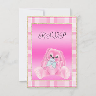 Cute Pink Bunny Baby Shower RSVP Card