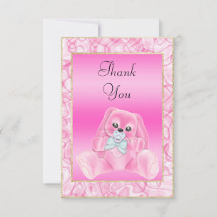 Cute Pink Bunny Baby Shower Thank You Card