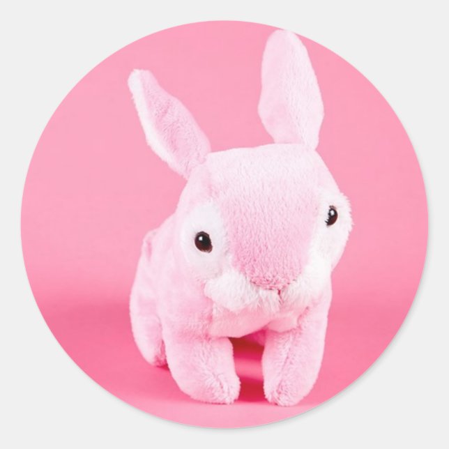 Cute Pink Bunny Classic Round Sticker (Front)