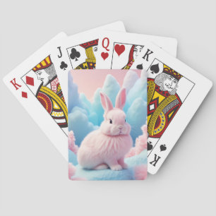 Cute Pink Bunny Cotton Candy Clouds Playing Cards