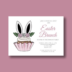 Cute Pink Bunny Ears Easter Brunch Invitation