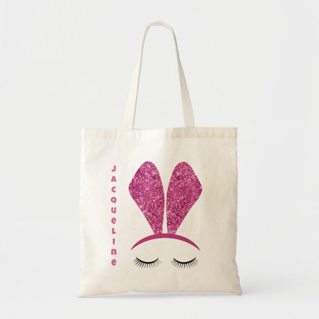 Cute Pink Bunny Ears Egg Hunt Custom Tote Bag (Front)